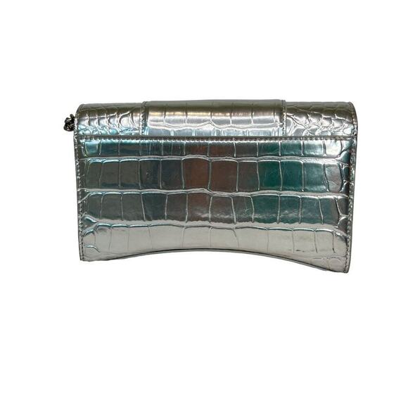 Balenciaga Silver Croc-Embossed Hourglass Chain Wallet - Picture 6 of 11
